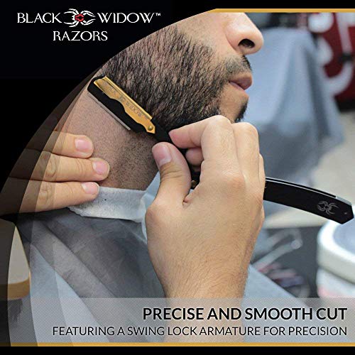 Black Widow Bundle Barber Straight Razor Gold and Matte Black - Premium Double Edge Razor Blades 100 Count Blades