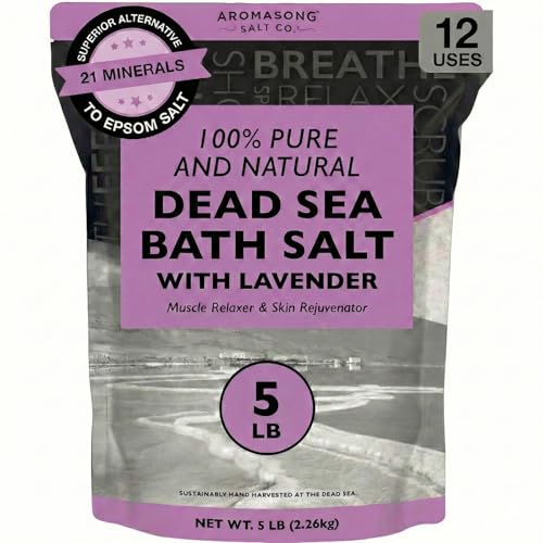 Dead Sea Salt with Lavender 80oz - Bath Soak & Body Scrub for Relaxation - Aromasong