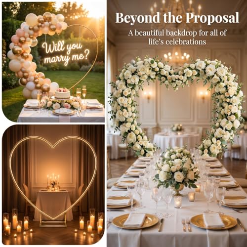 6.6ft Metal Heart Arch Stand with LED Neon Sign for Wedding Proposal and Valentine's Day Decorations