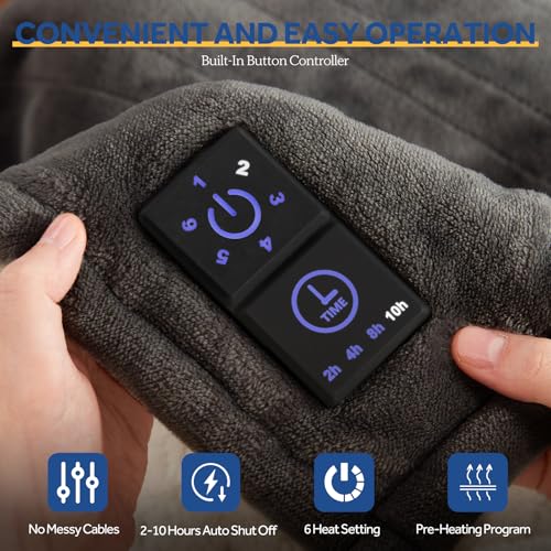 Sealy Charcoal Twin Electric Blanket 62x84 with Built-in Button Controller
