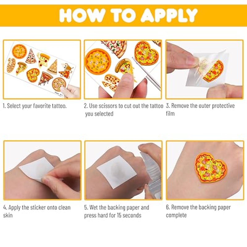 102 PCS Pizza Temporary Tattoos Themed Birthday Party Decorations Favors Supplies D?cor Cute Pie Slice Fast Food Tattoo Stickers Gifts For Boys Girls Class Prizes Rewards Cartoon Carnival