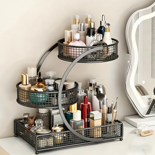 Calaytaly 3-Tier Metal Makeup Organizer for Vanity & Bathroom Countertop