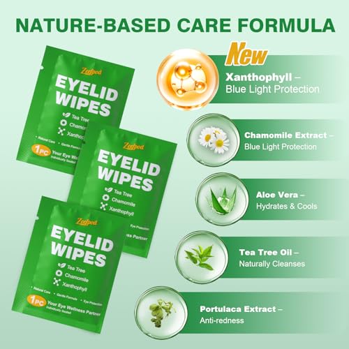 180PCS Tea Tree Oil Eyelid Wipes – Individually Wrapped Eye Lid Cleaning Wipes, Sensitive Skin Friendly