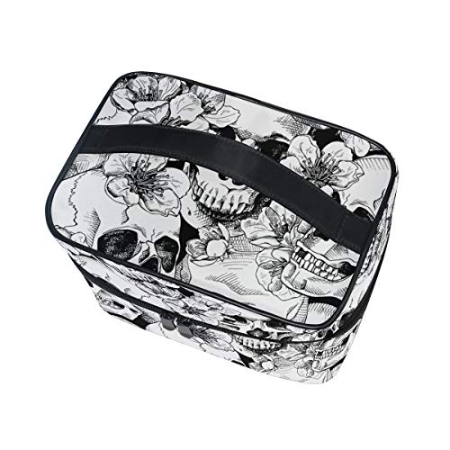 Makeup Train Case Sugar Skull Mexican Floral Korean Carrying Portable Zip Travel Cosmetic Brush Bag Organizer Large White Elephant Gift for Girls Women