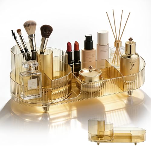 Rotating Makeup Organizer Desktop Cosmetic Storage Box 360¡Æ Rotation Beauty Organizer Rack Transparent Gold