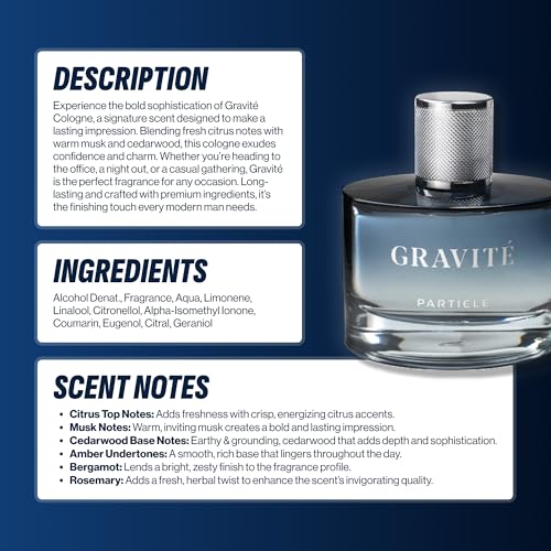 Particle Gravité Men’s Cologne Spray - Long Lasting Woody Citrus Fragrance