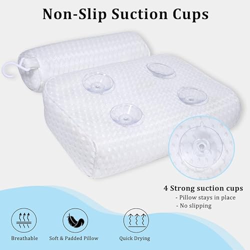 Bath Pillow for Bathtub Support Neck,Head and Back with Non-Slip Suction Cups and Comfortabl 4D AirenMesh Bathtub Pillow for Women & Men