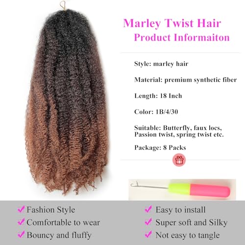 XSASLYET 18 Inch Marley Twist Braid Hair 8 Packs Cubano Style Protective Hair