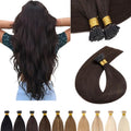 Human Hair I Tip Extensions 16 Inch Dark Brown Keratin Pre Bonded Micro Beads Set