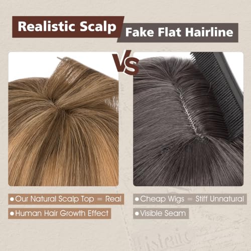 Rich Choices Human Hair Topper with Bangs, 10 Inch, Medium Brown & Dark Blonde Highlight