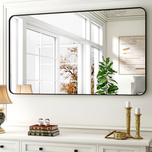 Easly Black Rectangular Bathroom Mirror 48L x 30W Wall-Mounted Vanity Mirror