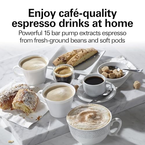 15 Bar Espresso Machine with Milk Frother for Cappuccino & Latte - Dual Brew, 50 oz Water Tank, Black