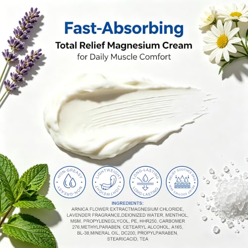 Magnesium Cream with Arnica & MSM for Muscle & Joint Support - 4 Fl Oz