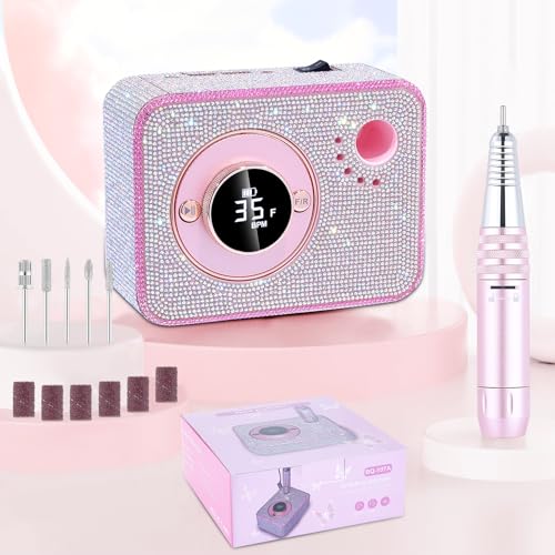 ANBEISTEE Rechargeable Electric Nail Drill 35000 RPM - Pink, LCD Display