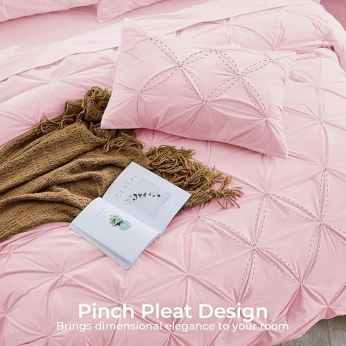 California King Comforter Set 7-Piece Bed in a Bag Pink Microfiber Bedding