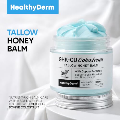 HealthyDerm GHK-Cu Copper Peptide Beef Tallow Balm 2oz for Dry Sensitive Skin - Colostrum & Jojoba Oil