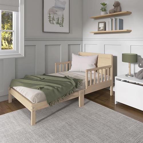 Toddler Bed with Safety Rails - Dream On Me Brookside 3-in-1, Vintage White Oak