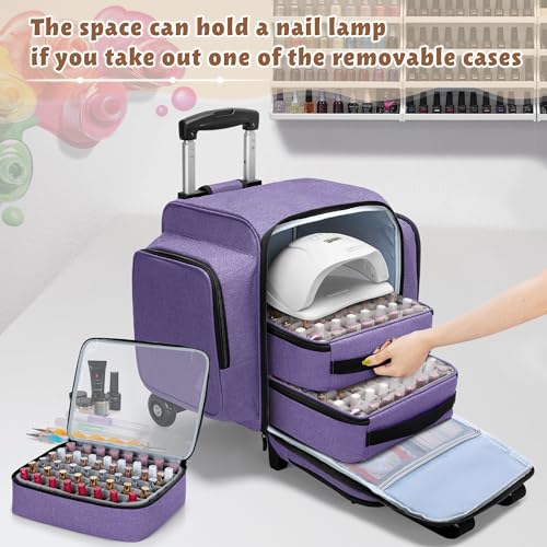 Purple Rolling Nail Polish Organizer Holds 144 Bottles with Carrying Handles