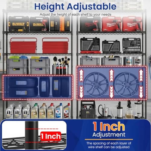 Black Commercial Wire Shelving Unit - Adjustable Steel Rack for Kitchen Garage & Pantry