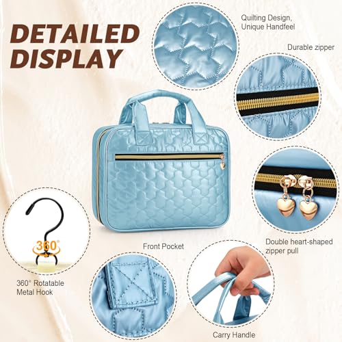 Large Travel Toiletry Bag with Hook - Water-Resistant Makeup Organizer, Blue, Medium