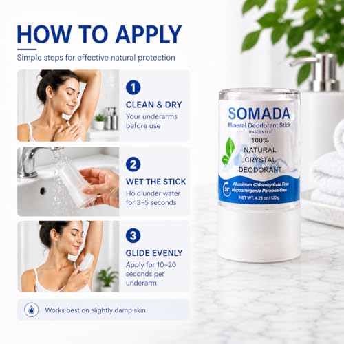 SOMADA Crystal Deodorant Stick 4.25oz Pack of 4 - Aluminum-Free Natural Mineral