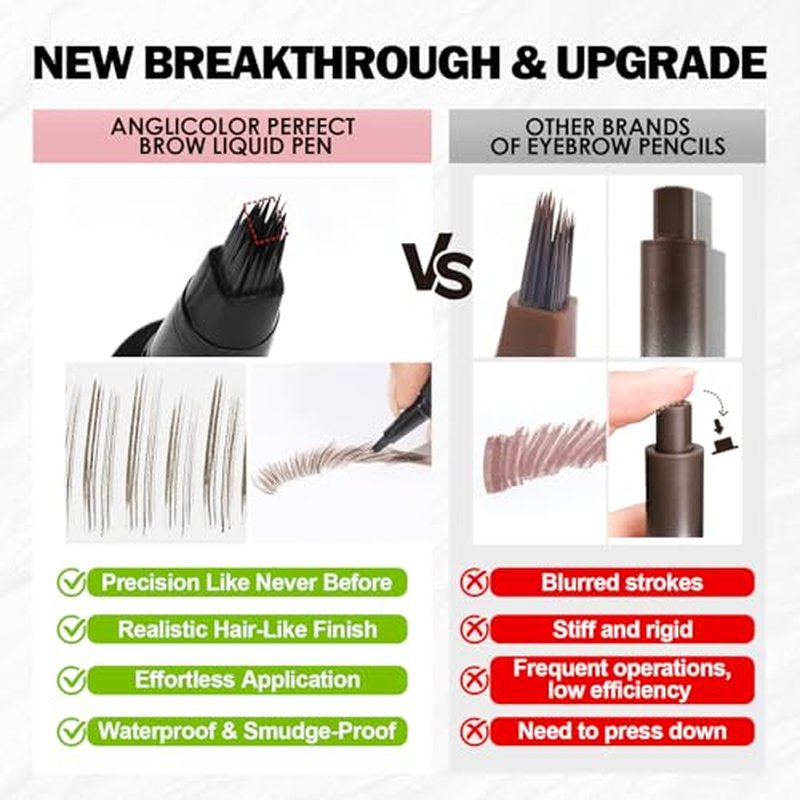 Anglicolor Eyebrow Pen, Angled Brow Brush, Microblading Eyebrow Pencils for Women, Natural Brow Pen, Eyebrow Brush To Hair-Like Strokes Long-Lasting, Waterproof, Smudge-Proof (02 Mocha Set)