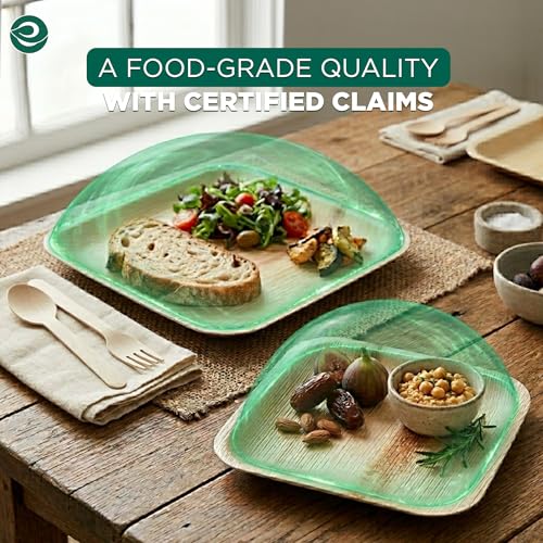 Eco Soul Disposable Bamboo Plates Bundle - 200 Pack, 7 & 10 Inch Square Dinnerware
