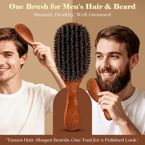 Large & Mini Boar Bristle Hair Brush Set - Handmade Wooden Grooming Tools