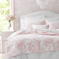 Laura Ashley Twin Cotton Quilt Set with Pillow Sham - Bedford Pink Reversible Bedding