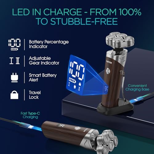 VOYOR 5D Floating Electric Razor for Men Wet Dry Shaving Woodgrain