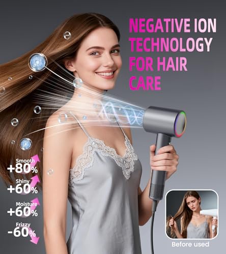 YABLAM Brak Grey High-Speed Ionic Hair Dryer with Diffuser – Fast, Quiet, Lightweight