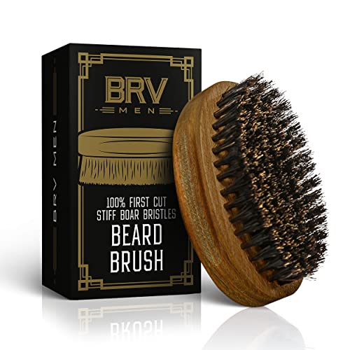 Beard Brush with Firm Boar Bristles - Green Sandalwood Handle - Men's Grooming Tool