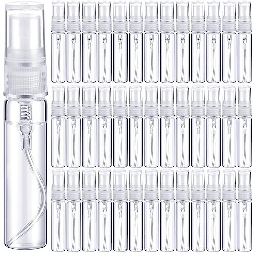 Tanlade 300 Pcs 5ml Mini Spray Bottles Refillable Clear Glass Travel Perfume Atomizer Mouthwash Bottle Cologne Small Sample Containers for Essential Oils, Retailers