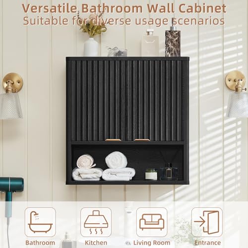 LEYAOYAO Modern Fluted Bathroom Wall Cabinet, Wall-Mounted Medicine