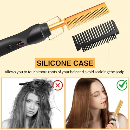 Hot Comb Hair Straightening Brush with Adjustable Temperature - 21Pcs Wig & Black Hair Styling Set