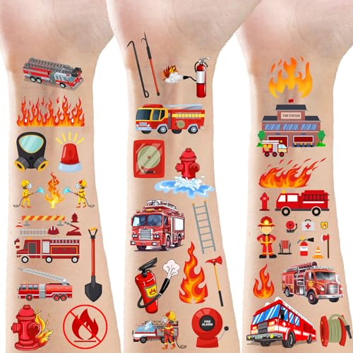 360 Fire Truck Party Temporary Tattoos stickers Firefighter Party Fireman Birthday Baby Party Favors Decorations Tattoo