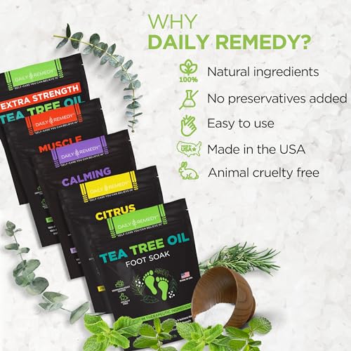 DAILY REMEDY Foot Soak Salts- Variety Pack of 4- Tea Tree Oil, Muscle Relief, Calming Lavender & Citrus Soak- For Foot Pain, Soreness, Athlete¡¯s Foot, Odors, Calluses-Made In USA | Tea Tree Oil, Calming Lavender, Citrus Soak, For Foot Pain, Made In USA