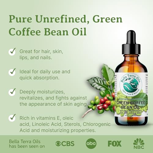 Bella Terra Oils Green Coffee Bean Oil 16 oz Cold-Pressed Skin & Hair Oil, Pure Cosmetic Grade