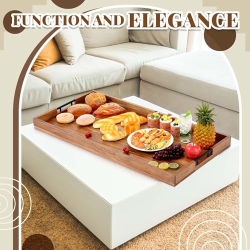 Blushtier 32 x 18 Inch Large Wooden Serving Tray with Square Corners, Rustic Acacia