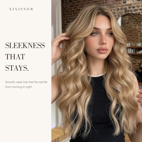 24 Inch Wavy Clip-In Hair Extensions - Honey Blonde Highlights, Left & Right Face-Framing Design