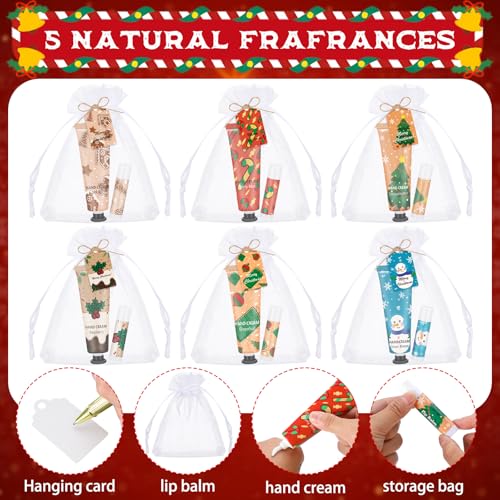 Christmas Hand Cream & Lip Balm Gift Set - 36 Pack with Festive Scents & Cards (Variation 36)