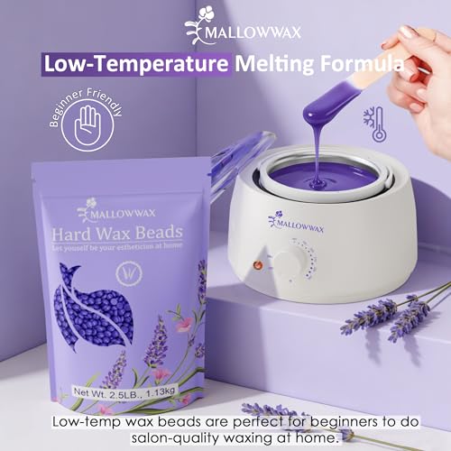 Mallowwax Lavender Hard Wax Beads for Hair Removal 2.5lb – Low-Temp Brazilian & Body Waxing