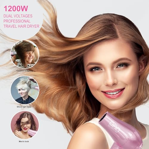 Travel Compact Folding Dual Voltage Hair Dryer with Concentrator & Diffuser - Black