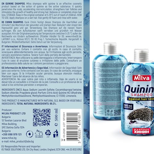 Milva Volumizing Hair Thickening Shampoo 16.9 Fl Oz - Natural Quinine Extract, Strengthens & Adds Fullness (Pack of 1)