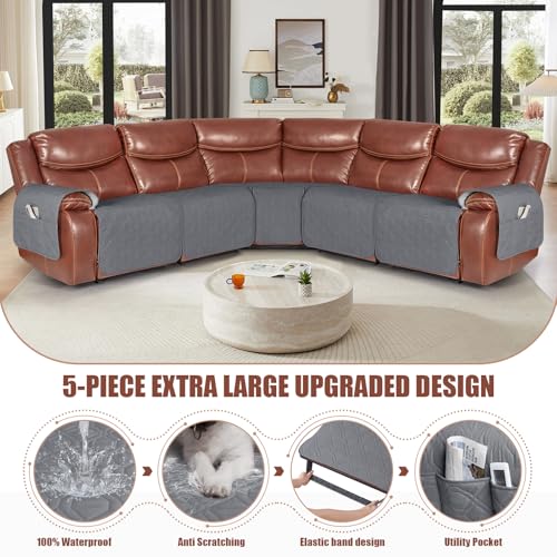 VANSOFY Waterproof Recliner Sectional Couch Cover - Dark Gray, 5 Seat