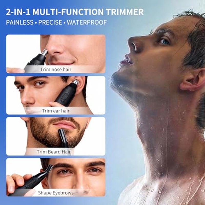 GERY Nose Hair Trimmer & Clipper, 2 in 1 Eyebrow Trimmer with Dual Replaceable Heads, USB Rechargeable, Dust Proof Cap, Low Noise, Easy Clean, Facial Cleansing & Skin Care Kit, for Men Women