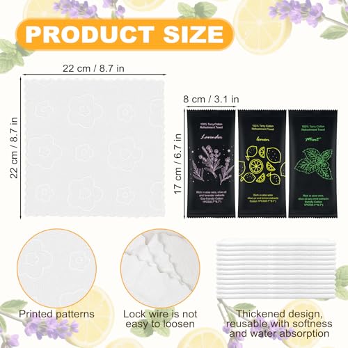 twoworld 60 Pack Moist Cotton Towelettes with Lavender, Lemon & Mint – Individually Wrapped Travel Wipes