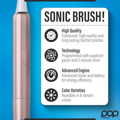 Pop Sonic Go Plus Rose Gold Electric Toothbrush for Adults - 2 Speed, Travel Case, 18000-24000 Strokes/Min