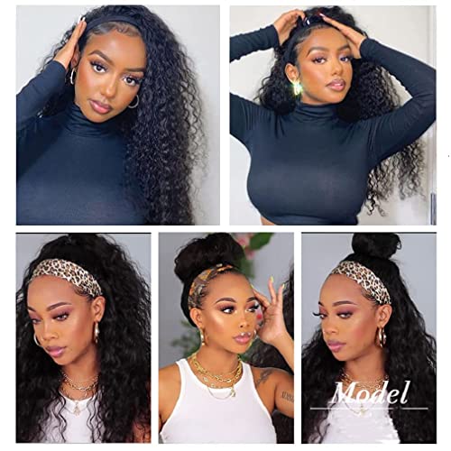 Natural Black Deep Wave Headband Wig 20 Inch Glueless Brazilian Human Hair