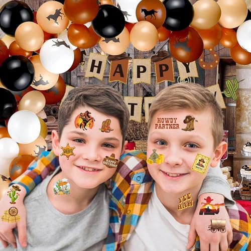 Cowboy Temporary Tattoos- 50PCS Western Cowboy Party Favors Themed Birthdays Party Supplies Decorations Western Baby Shower Decor Cool Wild Western Rodeo Pattern Girls Boys Gifts